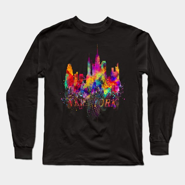 New york skyline colorful souvenir Long Sleeve T-Shirt by MarrinerAlex